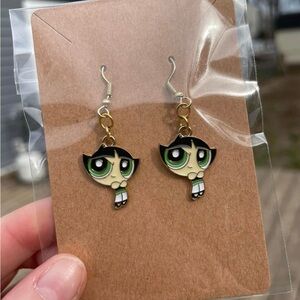 Hand-pieced Superhero Green Cartoon Character Dangle Earrings